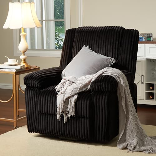 Image of Garvee Corduroy Manual Recliner with Handle, 330 lbs Capacity, Black