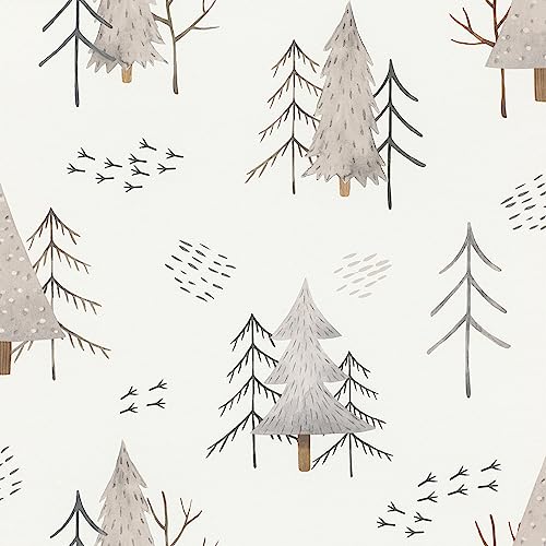 Rasch Papel pintado 300741 – Papel pintado no tejido para habitación infantil con árboles grises y beige en aspecto de acuarela, 10,05 m x 0,53 m (largo x ancho)