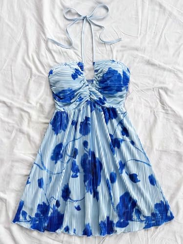 Image of SOLY HUX Women's Tie Dye Cami Dress Halter Backless Sleeveless A Line Short Summer Dresses Sundress