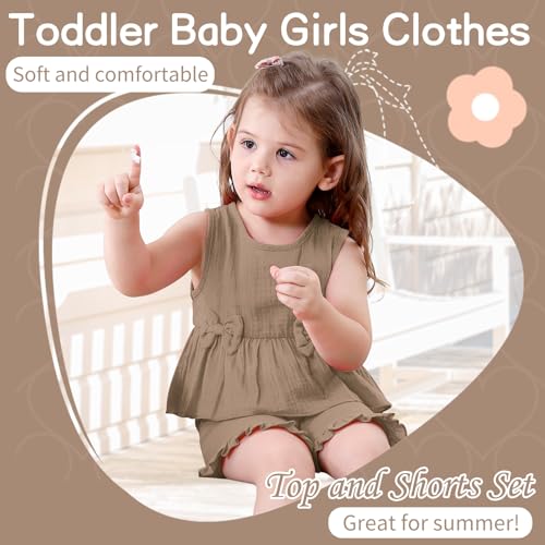 Toddler Baby Girl Clothes Cute Outfits Girls Linen Bow Tank Tops Ruffle Shorts Set Spring Summer Clothes for Kids2