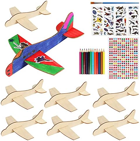 BAPHILE 12 Pack DIY Wood Planes，Mini Airplane Paint and Decorate Wooden Airplane Craft Kits with Decorate Tools for Kids School Craft Decor Projects