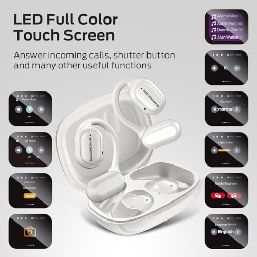 Image of Monster Open Touch Pro 100, Open Ear Headphones Touch Screen Earbuds, Bluetooth Earbuds with ENC Clear Talk, Wireless Ear Buds Support TF Card, EQ Modes, Comfort Fit, IPX5, 30H Playback, White