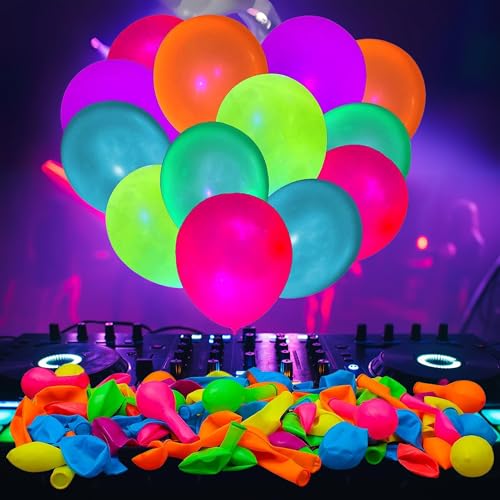 Globos de Neón Fluorescentes Luminoso BAJO LUZ ULTRAVIOLETA Fiesta 5 Colores Cumpleaños Globos de Látex para Decoración Fiesta Cumpleaños [50 unidades]