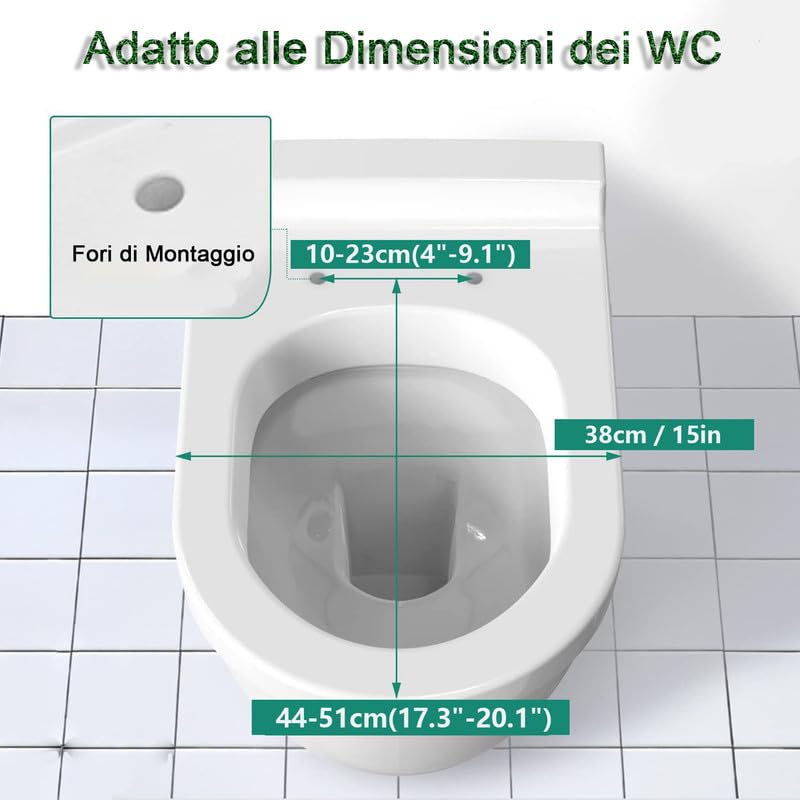Sedile WC con Chiusura Ammortizzata, Tavoletta WC con Funzione di Sgancio Rapido, Facile da Montare e Pulire, Copriwater Universali Forma di D/U, Coperchio WC in PP, Bianco, 02K, 48x38cm