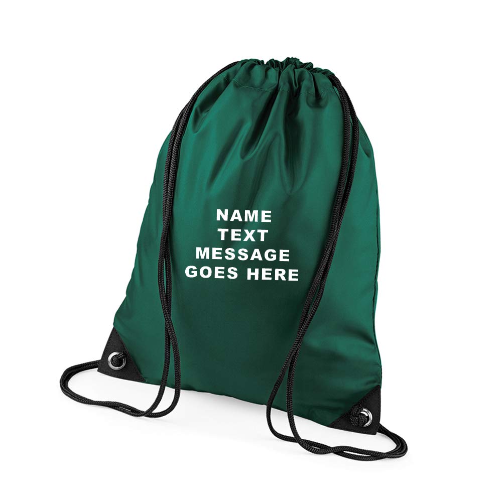 Giftme Personalised with your Own Any Name/Message/Text Premium Drawstring Bag PE Gym Kit Birthday/Secret Santa School P.E Kids Sport Rucksack. (Bottle Green)