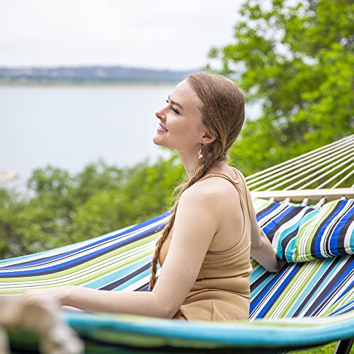 Image of SUNCREAT 2 Person Hammocks for Trees, Lightweight Hammock for Outdoor, Patio, Garden, Backyard, Green Stripes