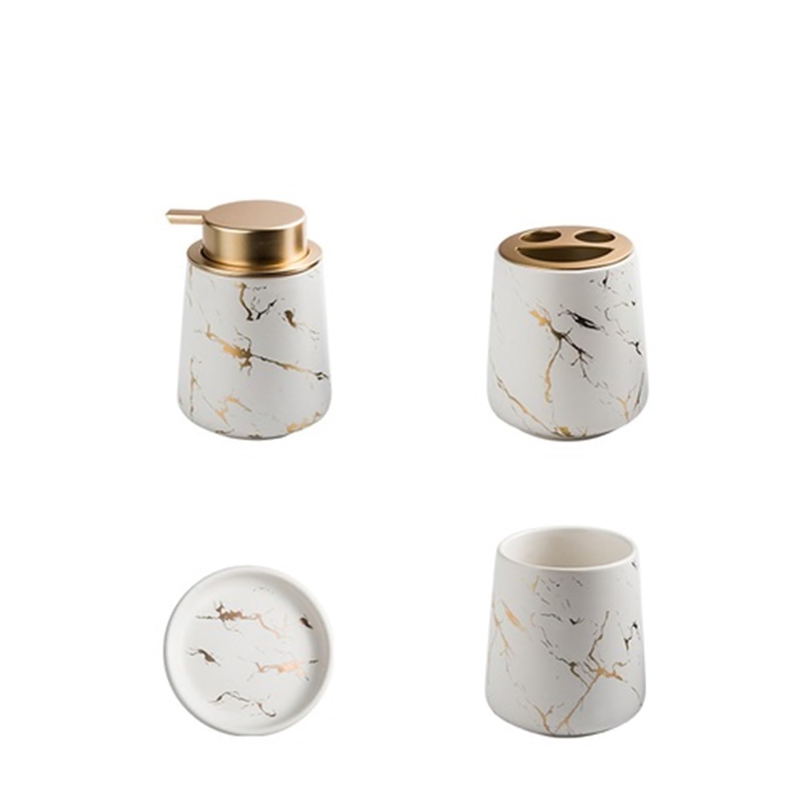 Marbling Texture Ceramic Bathroom Set Portable Soap Dispenser Cup Toothbrush Lotion Bottle Box Bath Supplies(White 4pcs)