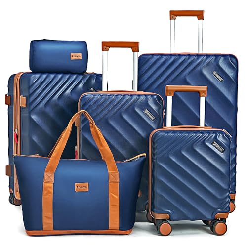 Image of 6 piece Luggage Set Expandable Suitcase 22x14x9 Airline Approved Carry on, ABS Hard Case Suitcases with Spinner Wheels, TSA Lock, (DarkBlue)