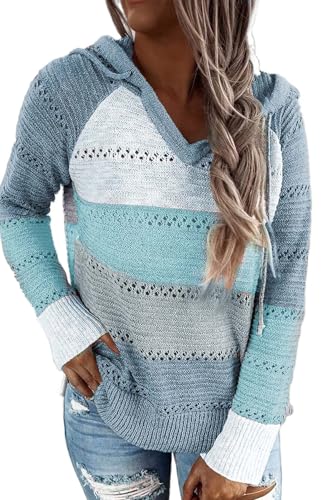 SMENG Hoodie Damen Lassige Pullover Damen Gestreifter Pullover Damen Winter...