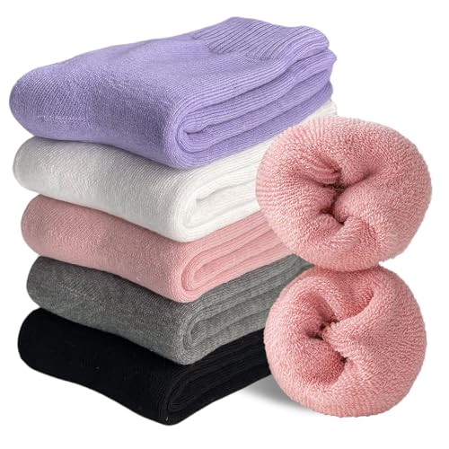 Image of VoJoPi Winter Thermal Socks for Women - 5 Pairs Thick Warm Ladies Cozy Wool Crew Boot Socks, US 5-10