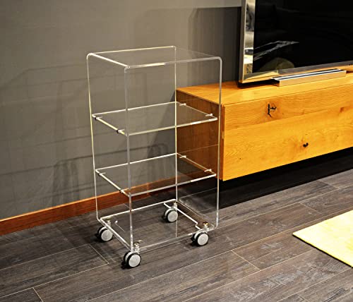 Slato Cleo Large ï Couchtisch mit Vier Etagen mit Rädern für das Wohnzimmer, Vitrine mit Rollen, Couchtisch auf der Sofa, modernes Design aus Acryl transparent, hergestellt in Italien – Bild 3