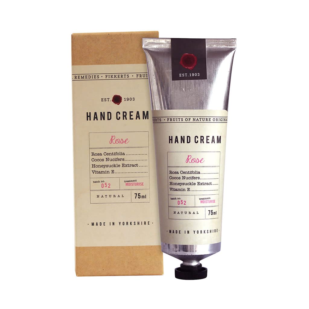 Fikkerts Fruits Of Nature Rose Soothing and Hydrating Hand Cream (75ml/2.54floz) with Lively, Sweet Floral Tones, Vegan Plant Based