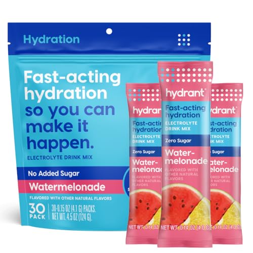 HYDRANT Hydrate Zero Sugar Individual Hydration Electrolyte Powder Stick Packets with Zero Sugar and Electrolytes for Rapid Hydration (Watermelonade 30 Count)
