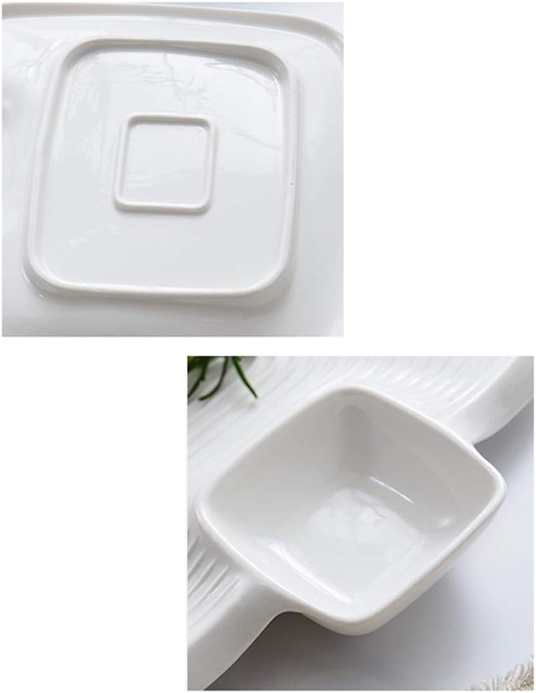 Dipping Bowls Ceramic Fruit Snack Plate With Seasoning Grid, Seasoning Plate, Appetizer Plate, Tea Snack Plate (4 White) Appetizer Plates (Color : B) (White)