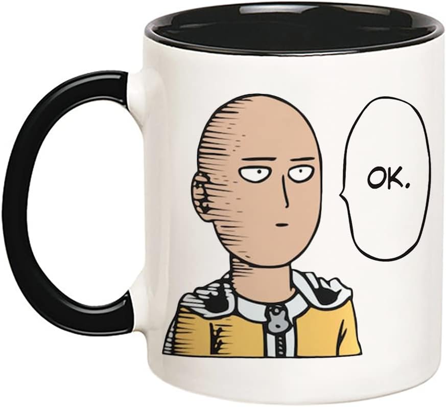Fonhark - "Saitama One Punch Man Ok Ceramic Mug, Anime Coffee Cup, 11 Oz Novelty Coffee Mug/Cup