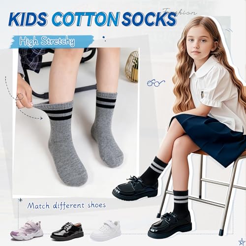 Image of Eyean Kids Athletic Crew Socks Boys Girls Cotton School Uniform Casual Basic Socks 6 Pairs
