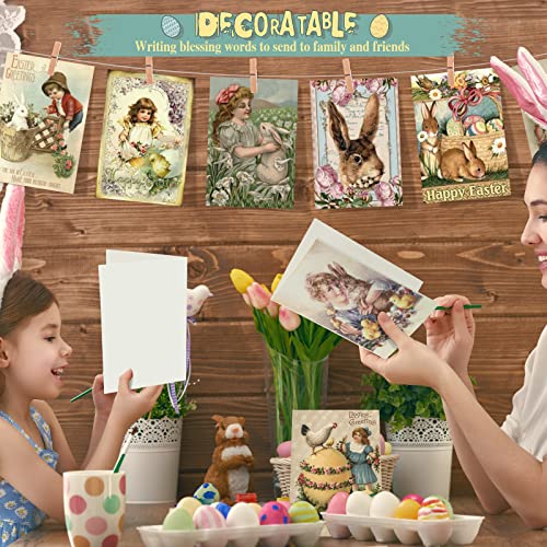 Yinder 24 Stück Vintage-Osterkarten, sortiert, lustige Notizkarten für Ostern, viktorianische Vintage-Postkarten mit Umschlägen, Retro-Hasen-Grußkarte für Schule, Zuhause, Büro, Geschäft, Ostern,