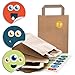 24 brązowe torebki papierowe torba z uchwytem podłogowym 18 x 8 x 22 cm mała torba papierowa + 24 naklejki kolorowe wesołe twarz Smilies emoji torebka dziecięca upominek opakowanie na prezent