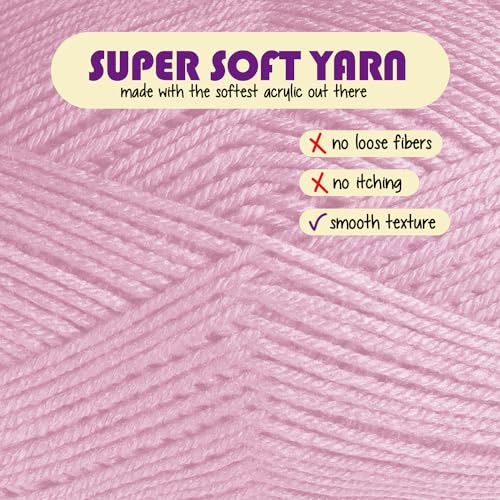 Image of Acrylic Yarn for Crocheting & Knitting - Soft Crochet Yarn for Crocheting, 370 Yards, Perfect for Crafts & Amigurumi, Medium Worsted Weight 4, Baby Pink