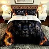 Fotmung Bettdecke Set 220x240 cm Schwarzes Tier Leopard, Extra Große Baumwoll-Decke in Microfaser, mit 2 Passenden Kissenbezügen, Gemütliches Schlafklima Garantiert, Einfache Pflege-F180