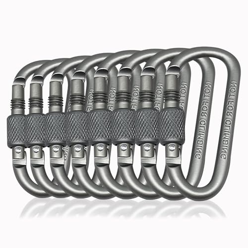 YUCHIYA 8 Pack D-Shape Carabiner Clasp Screw Gate, 2.2 Inch