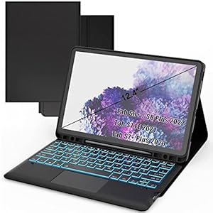 Tastatur Hülle für Samsung Galaxy Tab S8 Plus/S7 FE/S7 Plus 12,4 Zoll - 7 Farbige Beleuchtung Touchpad Tablet Cover - Beleuchtete Deutsches QWERTZ Layout Tastatur, Schwarz