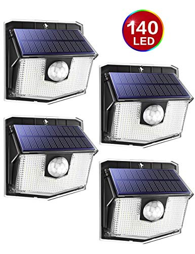 Mpows [Version Compact Lampe Solaire 4 Pack 140 LED Etanche Détecteur de Mouvement Sensible à Grand Angle 270°, Temps d’éclairage 30s, Spot Solaire Eclairage Exterieur pour Jardin, Mur, Escalier, etc