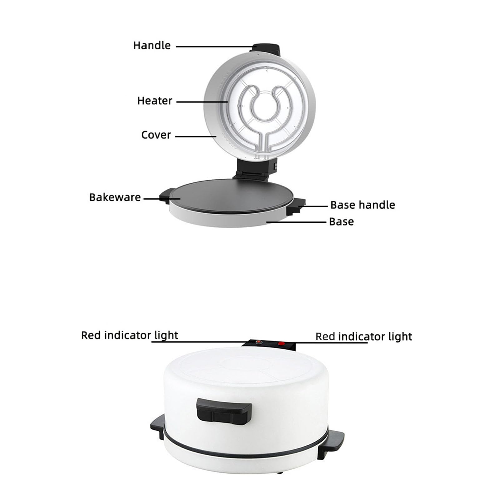 Horno eléctrico de pizza de 2000 W, para interiores y exteriores, portátil, máquina para hacer pizza de 12 pulgadas, sartén para hacer pizza para el hogar (enchufe de EE. UU. 110V) 4