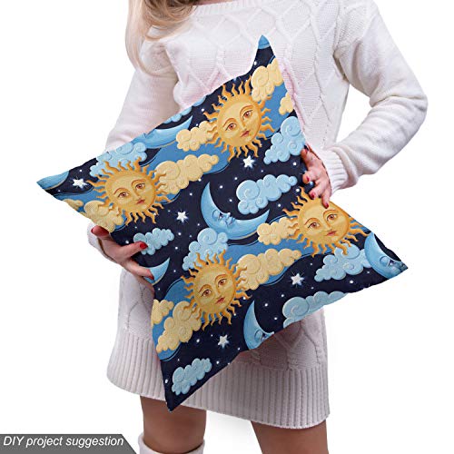 Image of Lunarable Sun and Moon Fabric by The Yard, Colorful Night Sky Filled with Stars and Clouds with Mythical Celestial Bodies, Decorative Fabric for Upholstery and Home Accents, 3 Yards, Peach Blue