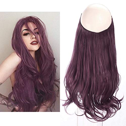 Colored Halo Hair Extension Purple Secret Invisiable Flip Hidden Wire Crown Natural Curly Long Synthetic Hairpiece For Women Japan Heat Temperature Fiber SARLA 18" 4.4oz