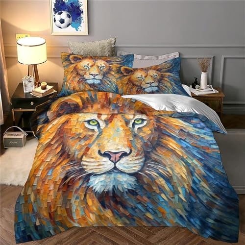 Parure de lit lion 140x200cm, cadeau idéal pour lit simple