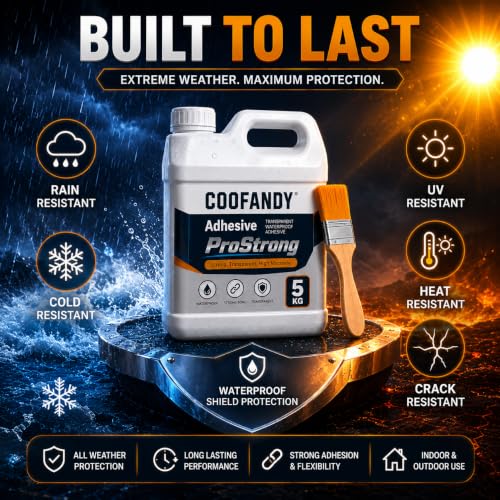 Image of COOFANDY 5 KG Crack Seal Glue with Brush Transparent Waterproof Resin Epoxy for Roof Leakage, Waterproof Glue for Waterproofing, Roof Water Leakage Solution, Transparent Crack Seal Agent for Terrace