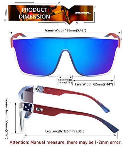 Image of FEISEDY Sunglasses for Women Men, Fashion Mirrored Single Lens Shades