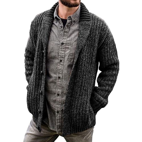 Men's Shawl Collar Open Front Sweater Button Down Cable Casual Sweater Cardigan Knitted Fall Winter Sweaters