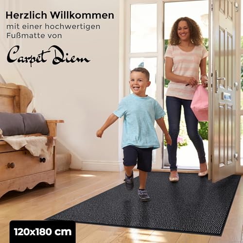 Carpet Diem Fußmatte, einfach sauber I Schmutzfangmatte Eingangsbereich - Fussmatte Innen & Außen, rutschfeste Türmatte, Schmutzfang Teppich für Haustür I Fußabtreter in Anthrazit-Schwarz 120x180 cm