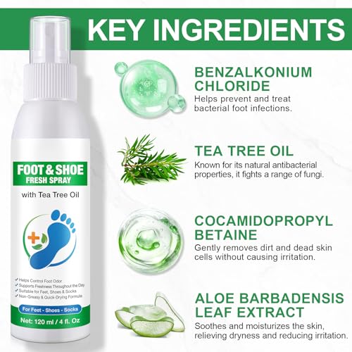 Image of Foot Tea Tree Oil Spray - Odor Control & Itch Relief with Tea Tree Oil | 120ml (4oz) | Natural Foot Deodorizer for Fresh, Clean Feet.