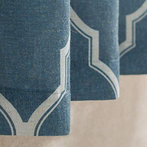 Jinchan Curtains Blue Linen Living Room Drapes Light Filtering Moroccan Tile Print Window Treatment For Bedroom Curtain Flax Textured Geometry Lattice Grommet Dining Room 63 Inch Length 2 Panels #TOP4