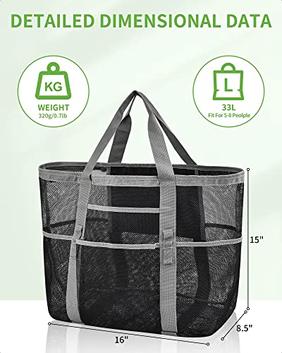 May Tree Extra Large Mesh Beach Bag With Multiple Pockets, Beach Tote Bag Ideal For Your Family Beach Trip, Lightweight Beach Accessories For Vacation Camping Picnic - Black Woven Thread #TOP1