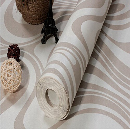 KeTian moderne luxuriöse abstrakte 3D-Kurventapete Vlies Beflockungsstreifen für Wohnzimmer/Schlafzimmer Tapetenrolle 0,7 m (2,29 'W) x 8,4 m (27,56 'L) = 5,88 ㎡ (63,11 m²) (cremefarben&silber&grau)