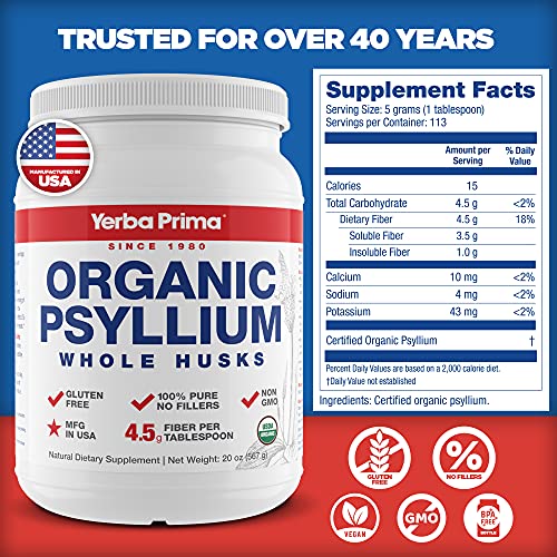 Yerba Prima Organic Whole Psyllium Husks Fiber - 20 oz (Pack of 2) - Natural Daily Dietary Fiber Supplement, Colon Cleanser, Regularity & Detox Cleansing Support, Gluten Free, Non GMO, Vegan - Thumbnail 5