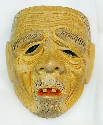 EH143 【人間国宝 能面師 長澤氏春 作】木彫彩色能面「鷲鼻悪尉」縦