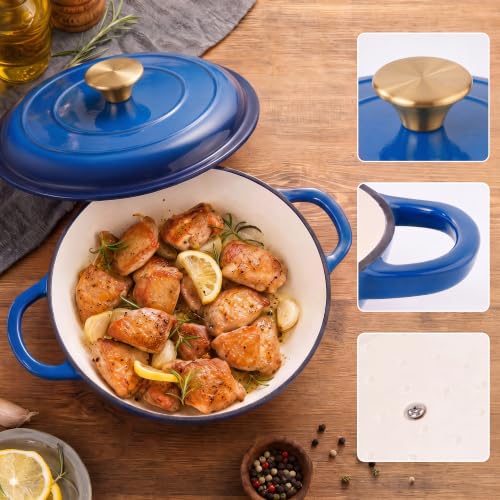 Image of Dutch Oven Enameled Cast Iron with Lid - Big Dual Handles - Oven Safe up to 500F - Classic Round Pot for Versatile Cooking (Blue, 7 QT)