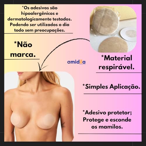Kit 50 Tapa seios Adesivo Mamilo Bico de Peito Amidila Tecido Minimalista