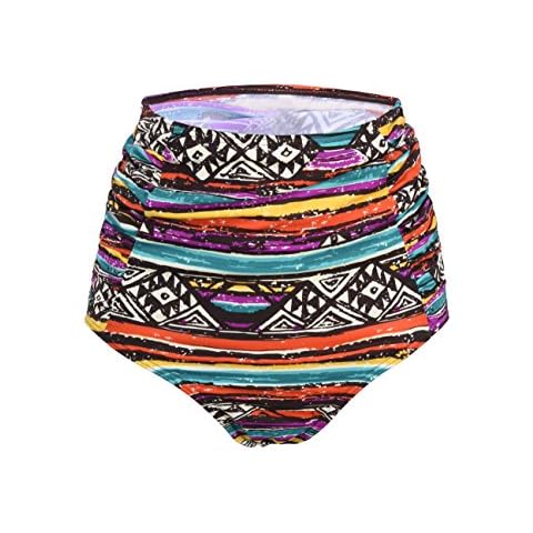 Hilor Women's Vintage High Waisted Bikini Bottom Shirred Tankini Briefs Swim Shorts Khaki 18 Cover
