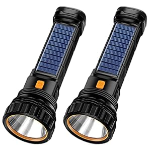 E-SHIDAI Solar Flashlight, Rechargeable flashlights for Camping, Home 2PCS