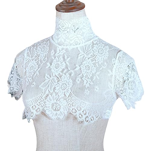 appuivbt Hollow Out Floral Lace Turtleneck Collar Detachable Fake Collar High Neck False Collar Decorative Shawl for Women