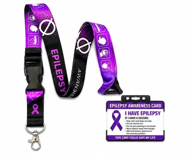 Epilepsy Awareness Lanyard with Medical Awareness Epilepsy Card and Double Black ID Card Holder