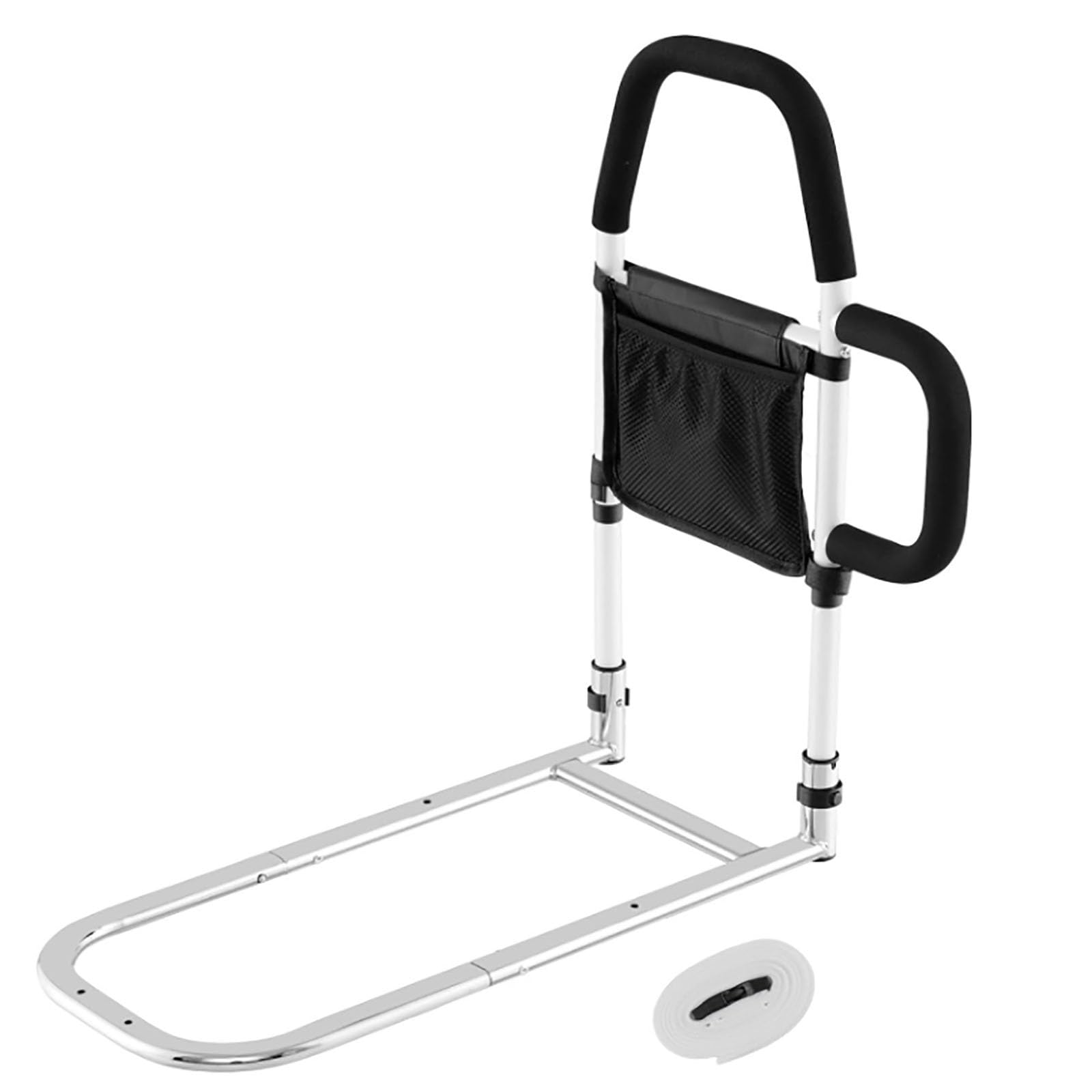 VNVFJKLO bedside safety rail, Safety Rail with Double Handrail Storage Pouch Fixing Strap Anti-Fall for Elderly Disabled