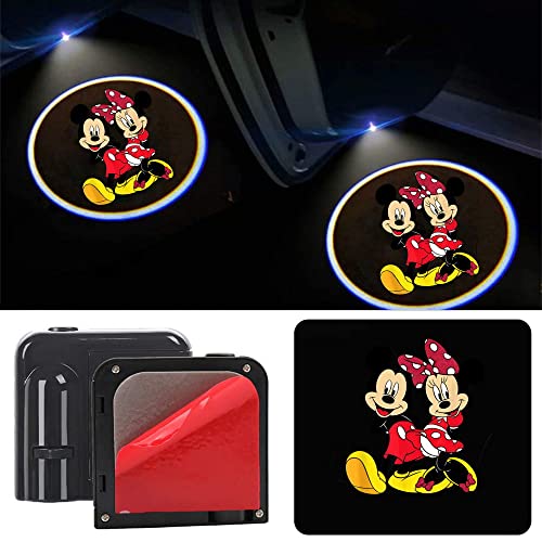 lanzoub 2Pcs for Car Door Lights Logo Mickey Mouse Minnie Mouse, Led Projector Shadow Ghost Light,Wireless Welcome Courtesy All Models, White (lanzoub-1032)