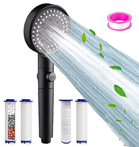 Filtered Shower Head with Minerals, 5 Spray Modes High Pressure Water Filter Shower Head, Softener Spa Hand Shower Filter Head for Hard Water, Reduces Dry Itchy Skin, 4 Replacement PP-Cotton Filter